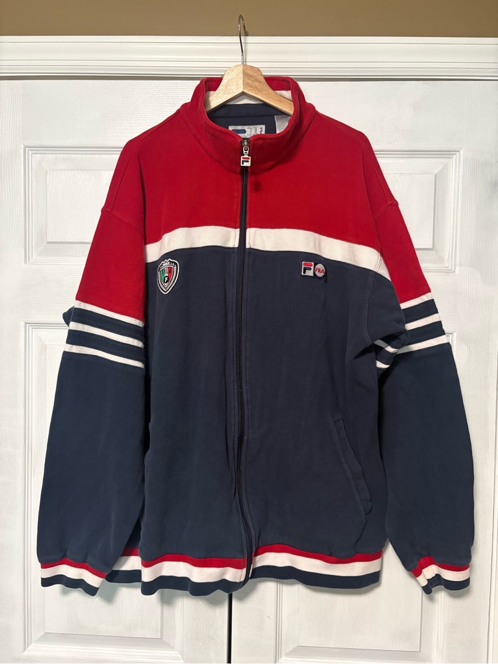 Vintage Fila Men's XXL Italia Colorblock Full Zip Track Jacket Red Navy